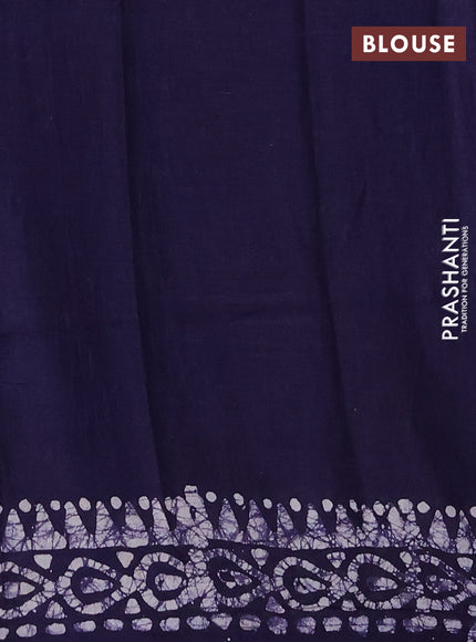 Batik cotton saree greyish blue with allover prints and batik printed border