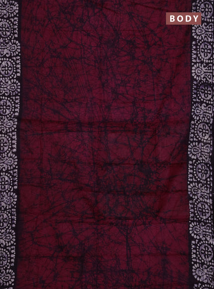 Batik cotton saree maroon and deep purple with allover prints and batik printed border