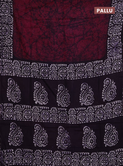 Batik cotton saree maroon and deep purple with allover prints and batik printed border