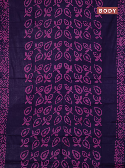 Batik cotton saree blue with allover prints and batik printed border