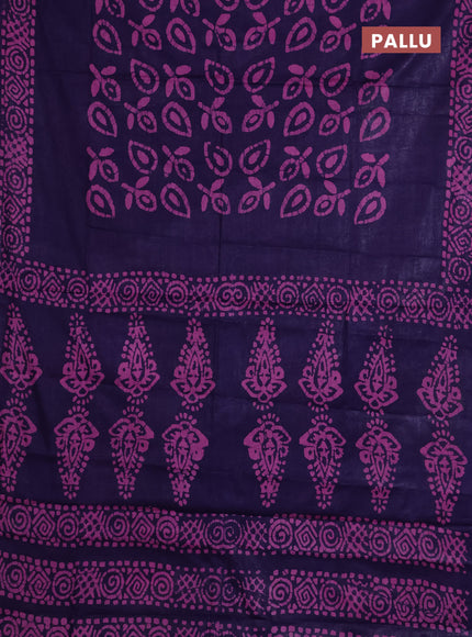 Batik cotton saree blue with allover prints and batik printed border