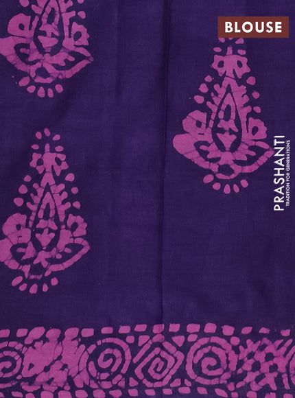 Batik cotton saree blue with allover prints and batik printed border