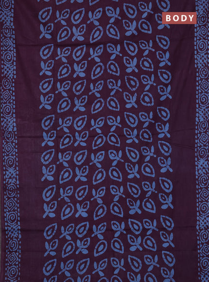 Batik cotton saree purple with allover prints and batik printed border