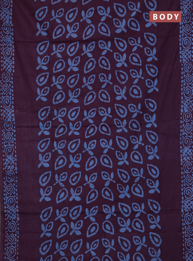 Batik cotton saree purple with allover prints and batik printed border