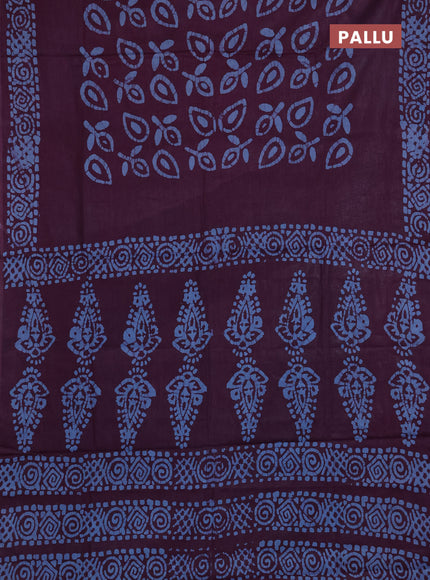 Batik cotton saree purple with allover prints and batik printed border