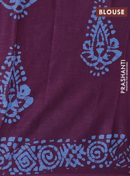 Batik cotton saree purple with allover prints and batik printed border