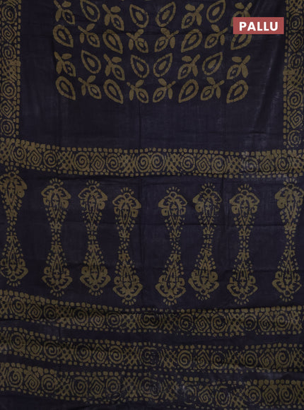 Batik cotton saree black with allover prints and batik printed border