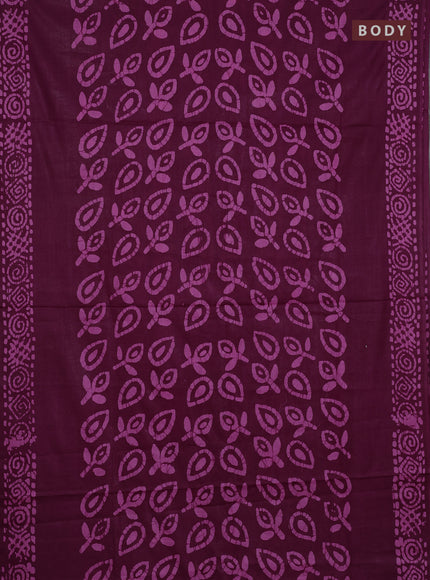 Batik cotton saree magenta pink with allover prints and batik printed border