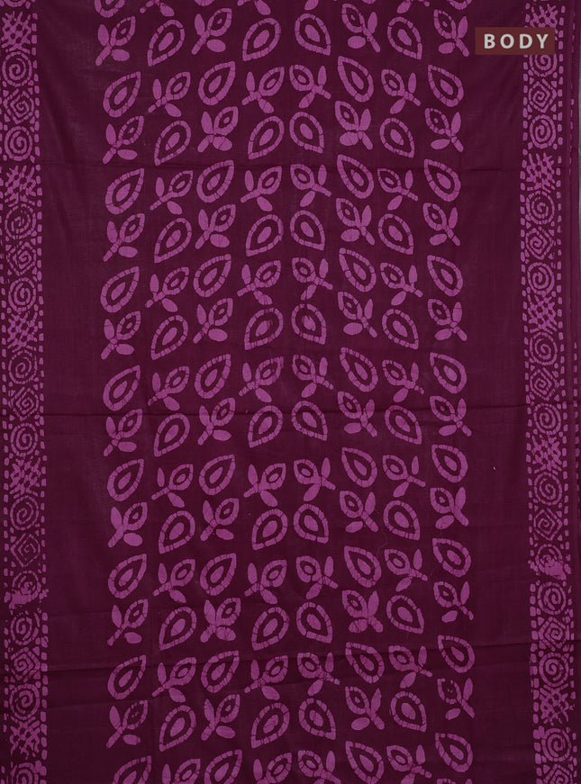 Batik cotton saree magenta pink with allover prints and batik printed border