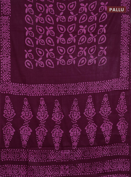 Batik cotton saree magenta pink with allover prints and batik printed border