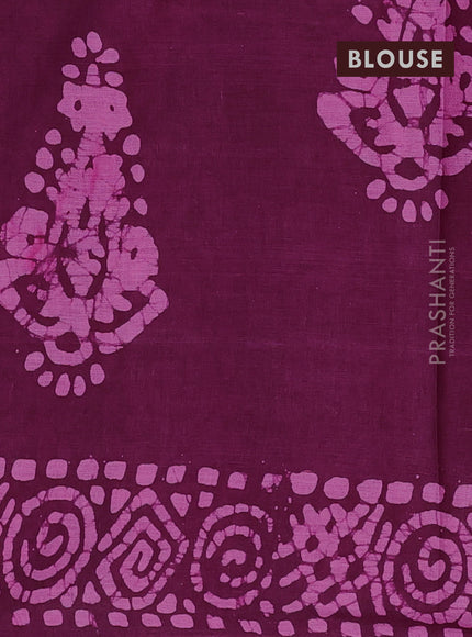 Batik cotton saree magenta pink with allover prints and batik printed border