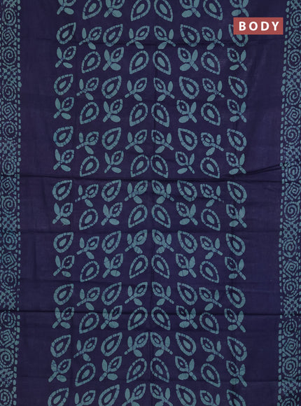 Batik cotton saree navy blue with allover prints and batik printed border