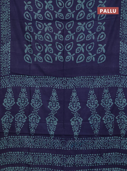 Batik cotton saree navy blue with allover prints and batik printed border