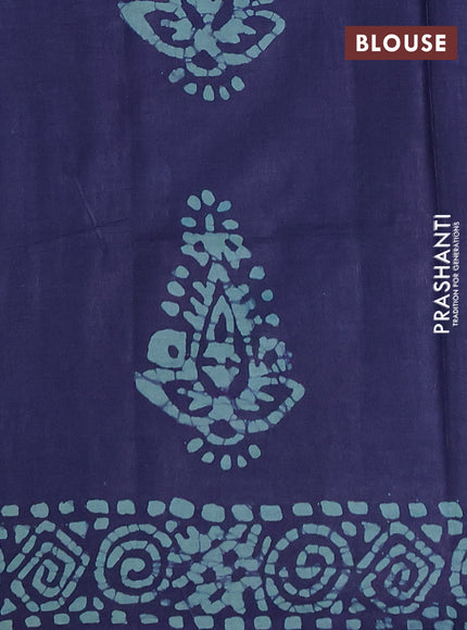 Batik cotton saree navy blue with allover prints and batik printed border