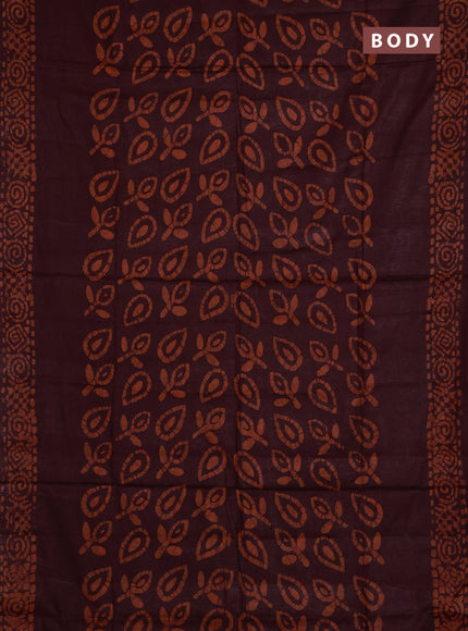Batik cotton saree deep maroon with allover prints and batik printed border