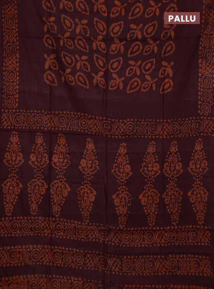 Batik cotton saree deep maroon with allover prints and batik printed border