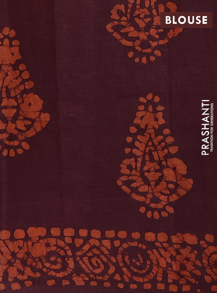 Batik cotton saree deep maroon with allover prints and batik printed border