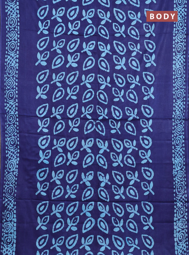 Batik cotton saree navy blue with allover prints and batik printed border