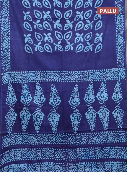 Batik cotton saree navy blue with allover prints and batik printed border