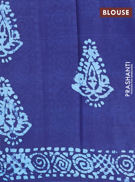 Batik cotton saree navy blue with allover prints and batik printed border