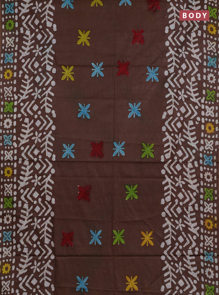 Batik cotton saree brown with allover prints and batik printed border