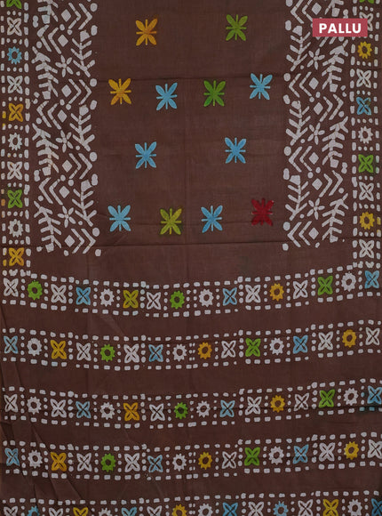 Batik cotton saree brown with allover prints and batik printed border