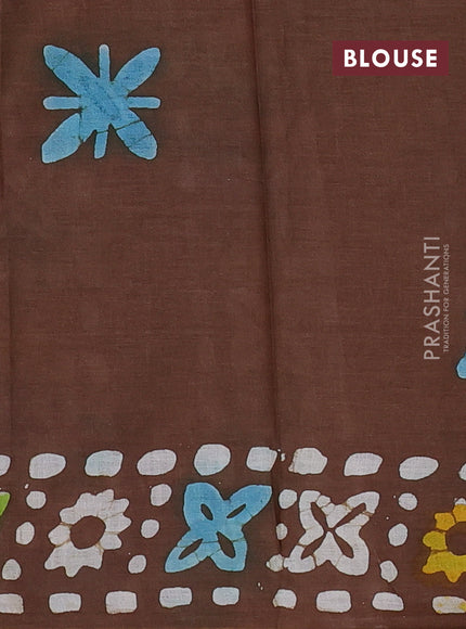 Batik cotton saree brown with allover prints and batik printed border