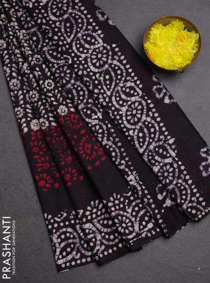 Batik cotton saree navy blue with allover prints and batik printed border