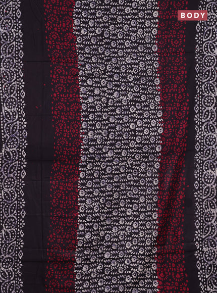 Batik cotton saree navy blue with allover prints and batik printed border