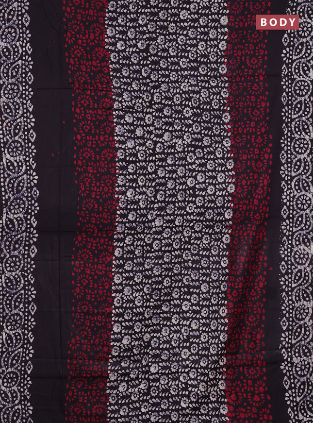 Batik cotton saree navy blue with allover prints and batik printed border