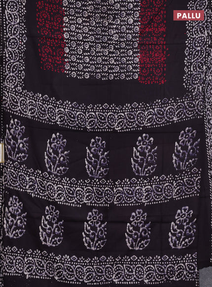 Batik cotton saree navy blue with allover prints and batik printed border