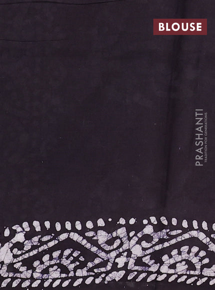 Batik cotton saree navy blue with allover prints and batik printed border