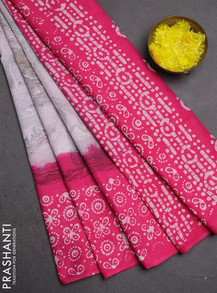 Batik cotton saree multi colour and pink with allover prints and batik printed border