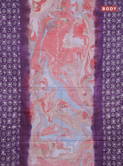 Batik cotton saree multi colour and violet with allover prints and batik printed border