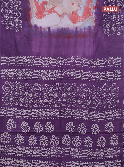 Batik cotton saree multi colour and violet with allover prints and batik printed border
