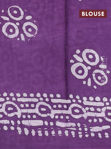 Batik cotton saree multi colour and violet with allover prints and batik printed border