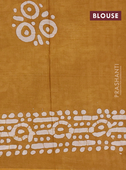 Batik cotton saree multi colour and mustard yellow with allover prints and batik printed border