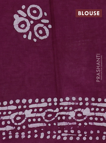 Batik cotton saree multi colour and deep purple with allover prints and batik printed border