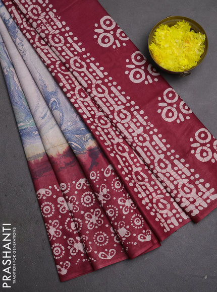 Batik cotton saree multi colour and pink with allover prints and batik printed border