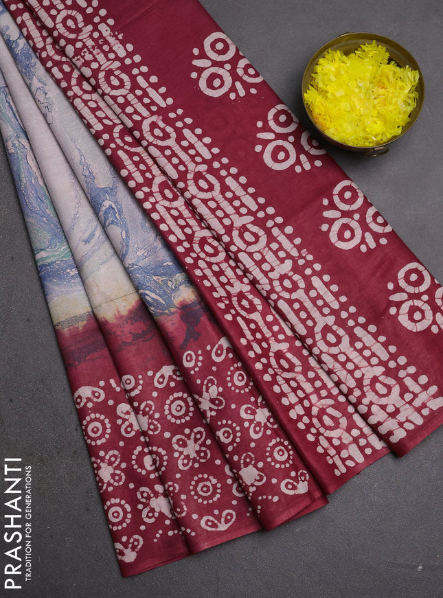 Batik cotton saree multi colour and pink with allover prints and batik printed border