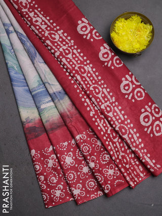 Batik cotton saree multi colour and red with allover prints and batik printed border