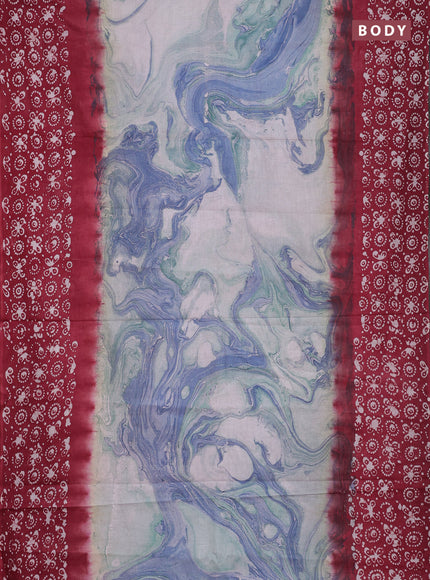 Batik cotton saree multi colour and red with allover prints and batik printed border