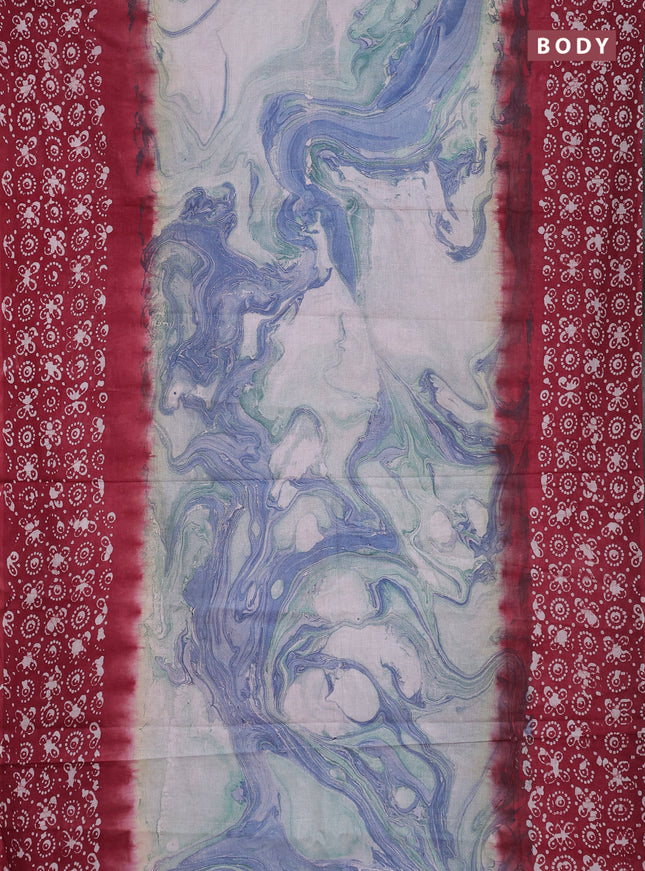Batik cotton saree multi colour and red with allover prints and batik printed border