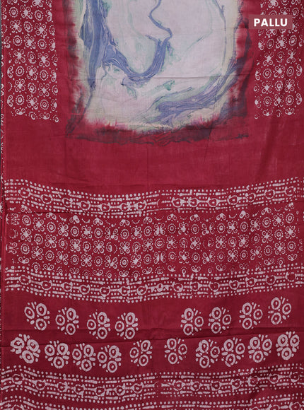 Batik cotton saree multi colour and red with allover prints and batik printed border