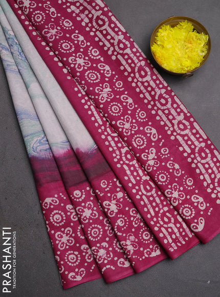Batik cotton saree multi colour and magenta pink with allover prints and batik printed border