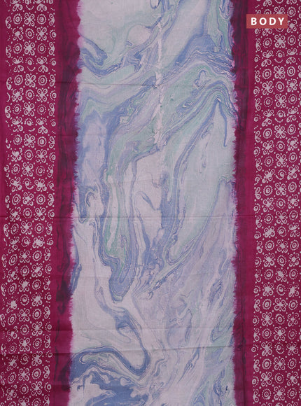 Batik cotton saree multi colour and magenta pink with allover prints and batik printed border