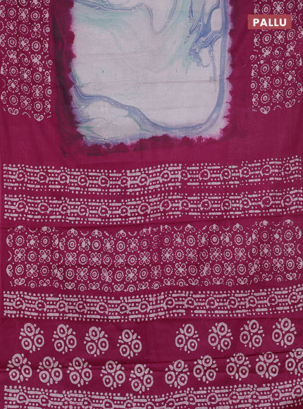 Batik cotton saree multi colour and magenta pink with allover prints and batik printed border