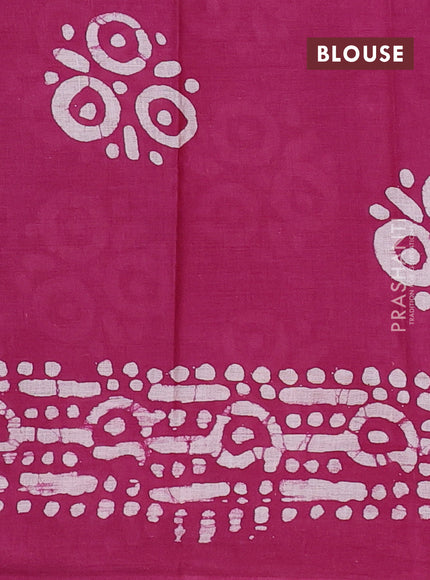Batik cotton saree multi colour and magenta pink with allover prints and batik printed border