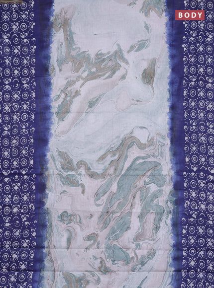 Batik cotton saree grey and navy blue with allover prints and batik printed border
