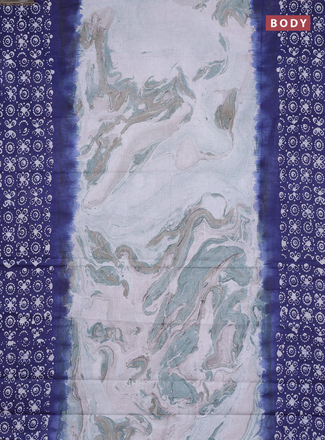 Batik cotton saree grey and navy blue with allover prints and batik printed border